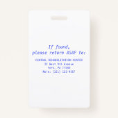 Vibrant Colours Hospital CNA Photo ID Nom Badge (Dos)