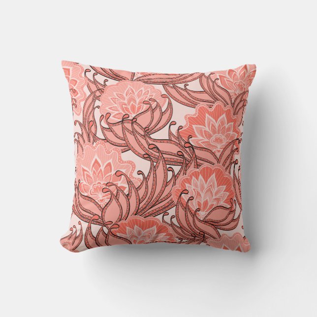Vibrant Coral Floral Pattern Kussen (Voorkant)