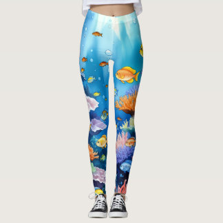 Vibrant Coral Reef Watercolor Leggings