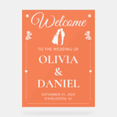 Vibrant Coral Wedding Greeting Sign (Recto)