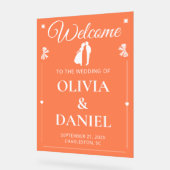 Vibrant Coral Wedding Greeting Sign (Angle)