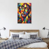 Vibrant Cubist Face Abstract Modern Art Canvas Afdruk (Insitu (Slaapkamer))