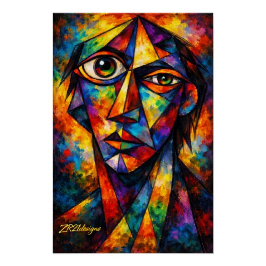 Vibrant Cubist Face Abstract Modern Art Poster (Devant)