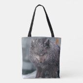 Vibrant Cute Arctic Blue Phase Fox Winter Scene Tote Bag (Achterkant)
