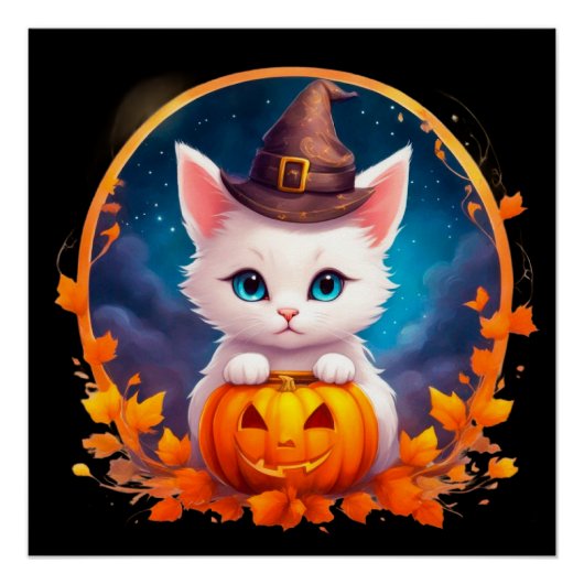 Vibrant cute kitten halloween perfect poster (Voorkant)