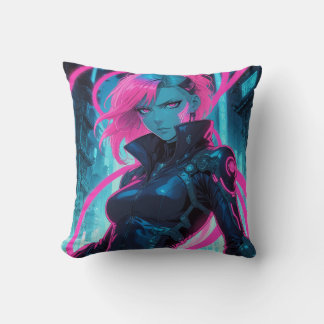 Vibrant Cyber Anime Girl Kussen