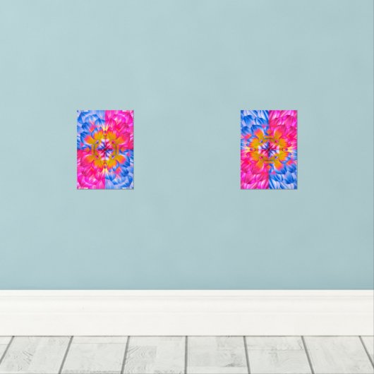 Vibrant Dahlia Bloom-Pink, Blue & Yellow Abstract (Parquet)