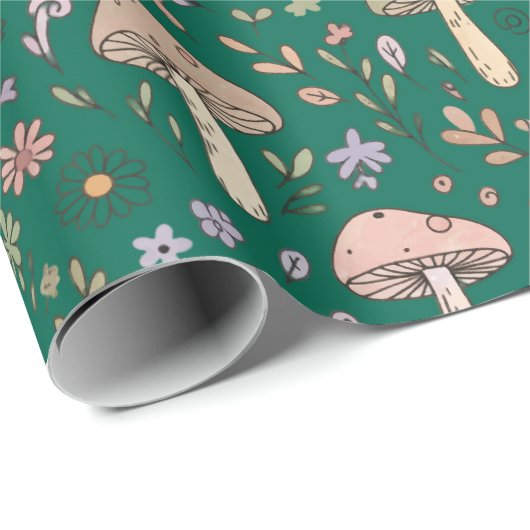 Vibrant Deep Emerald Green Fungi Seamless Pattern Cadeaupapier (Rol Hoek)