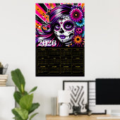 Vibrant Día de los Muertos Sugar Skull Art  Poster (Thuiskantoor)