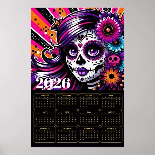Vibrant Día de los Muertos Sugar Skull Art  Poster (Voorkant)