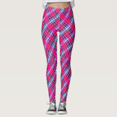 Vibrant Diagonal Pink Magenta Tartan Plaid Leggings (Voorkant)