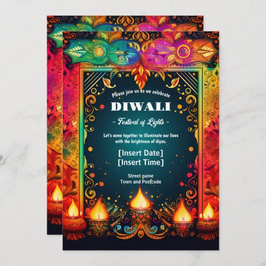 Vibrant Diwali Splendor Kaart (Voorkant / Achterkant)