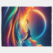 Vibrant Dolphin Fantasy - Surreal Ocean Art Fleece Deken (Voorkant (Horizontaal))