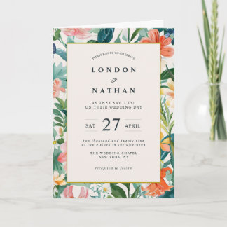 Vibrant Faire-part de mariage floral en fleurs bot