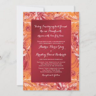Vibrant Faire-part de mariage floral rouge et oran