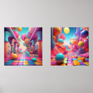Vibrant Fantasy World - Kleurrijke Abstracte kunst Muurkunst Sets