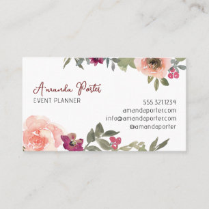 Vibrant Feminine Floral Waterverf Visitekaartje