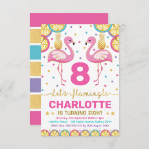 Vibrant Flamingo Tropical Birthday Pool Kaart