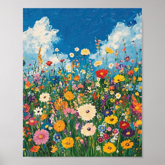 Vibrant Fleur sauvage Field Impressionniste Poster (Devant)