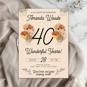 Vibrant Floral 40ste Verjaardag Fest Kaart