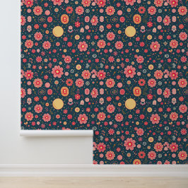 Vibrant Floral Fiesta: Dag van de Doden Geïnspiree Behang