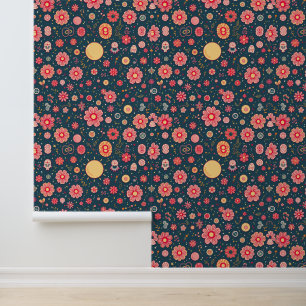 Vibrant Floral Fiesta: Dag van de Doden Geïnspiree Behang
