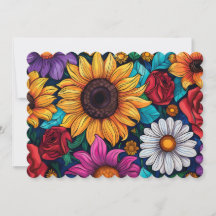 Vibrant Floral Flat Wenskaart – Zonnebloemen, Ro