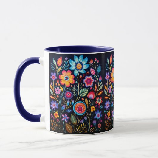 Vibrant Floral Garden Black Ceramic Combo Mug (Gauche)