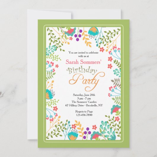 Vibrant Floral Invitation Kaart (Voorkant)