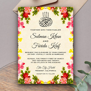 Vibrant Floral Islamic Muslim Weduwen Invitation Kaart