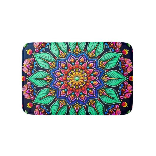 Vibrant Floral Mandala Art Badmat (Voorkant)