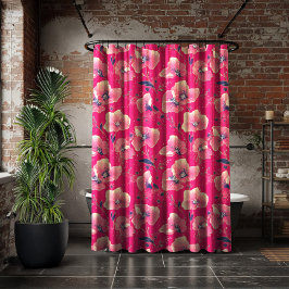 Vibrant Floral Pattern in Pink, White & Royal Blue Douchegordijn