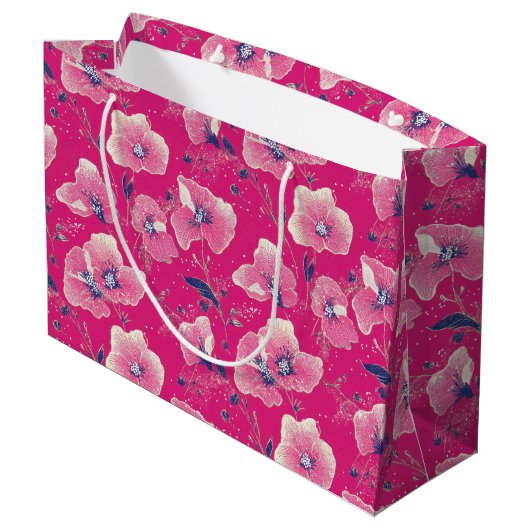 Vibrant Floral Pattern in Pink, White & Royal Blue Groot Cadeauzakje (Achterkant Gekanteld)