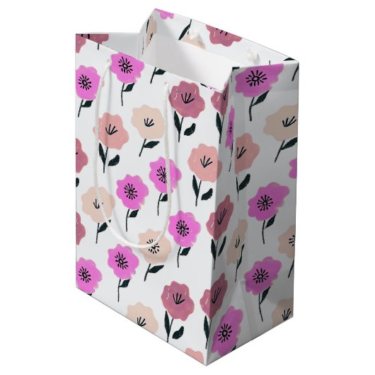 Vibrant Floral Pattern Medium Cadeauzakje (Achterkant Gekanteld)