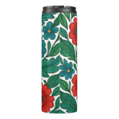 Vibrant Floral Pattern with Red and Teal Blooms Thermosbeker (Achterkant)