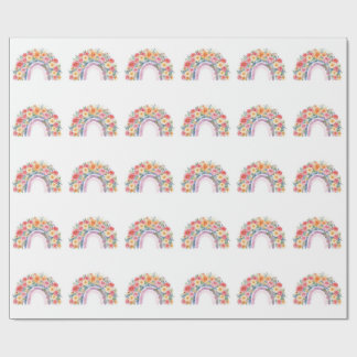 Vibrant Floral Rainbow Watercolor Birthday Cadeaupapier