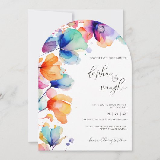 Vibrant Floral Watercolor Arch Wedding Invitation (Devant)