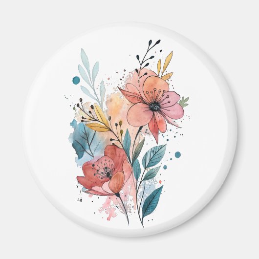 Vibrant Floral Watercolor Design Magneet (Voorkant)