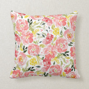 Vibrant floral waterverf patroon werpt kussen