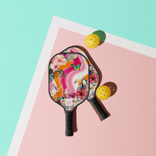 Vibrant Flow Funky Retro Tropisch Monogram Pickleball Paddle