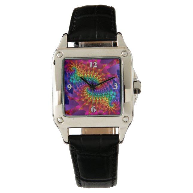 Vibrant Fractal Dragons Horloge (Voorkant)