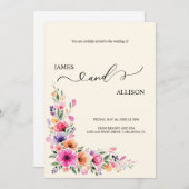 Vibrant Fuchsia Floral QR Code Wedding Invitation (Devant / Derrière)
