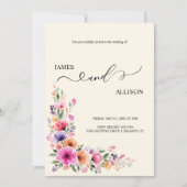 Vibrant Fuchsia Floral QR Code Wedding Invitation Kaart (Voorkant)