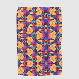 Vibrant geometric pattern features orange flowers  golfhanddoek