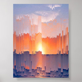 Vibrant Glitch Sunset Skyline Poster