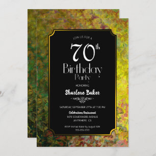 Vibrant Gold Border Black 70th Birthday Kaart