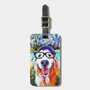 Vibrant Golden Retriever Nerd Glasschilfers Bagagelabel