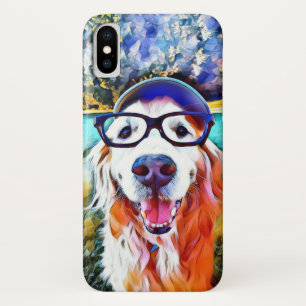 Vibrant Golden Retriever Nerd Glasschilfers iPhone X Hoesje
