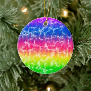 Vibrant gradiënt Tie Dye Kerstannament Keramisch Ornament