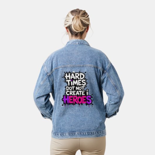 Vibrant Gradient Typographical Create Heroes Denim Jacket (Model)